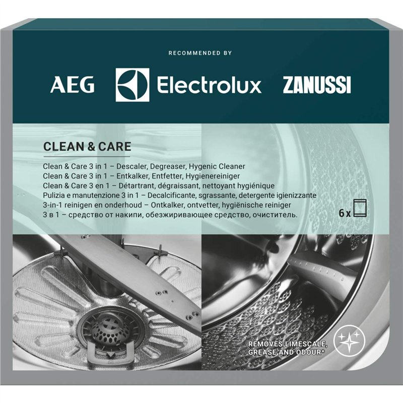AEG M3GCP400 9029799187 Clean and Care Lot de 6 nettoyants et nettoyants pour machine à laver et lave-vaisselle