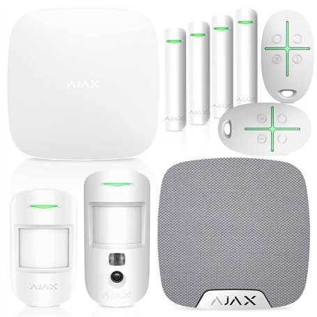 AJX Alarme Maison sans Fil Pro-Ajax Hub 2-Centrale d'Alarme-2 Détecteurs de Mouvement Dont Un avec Caméra-Sirène Intérieure-4 Co