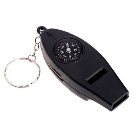 GUMEI 4 en 1 Sifflet de Survie Boussole Loupe Thermomètre Porte-clés Voyage EDC Multitool Outil de Navigation Compas de Survie e