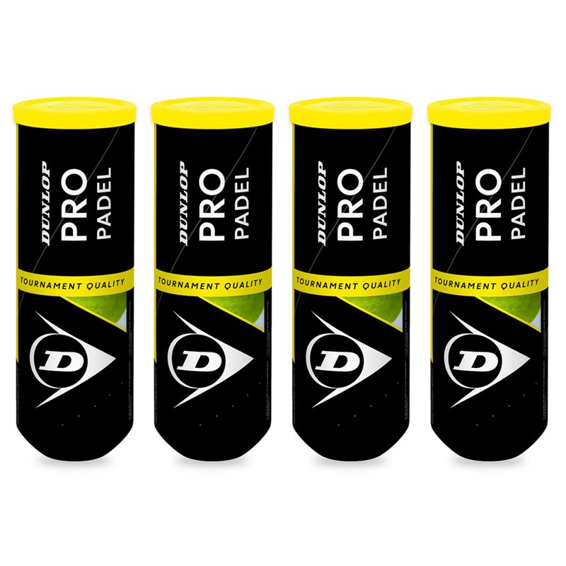 Dunlop, Pro Padel, Lot de 4 Tubes de 3 Balles Padel, Balles de Padel de qualité, Jouez avec Les Boules de Padel des Champions, I