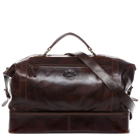 SID & VAIN Sac de Voyage Compartiment Chaussures Kingston Cuir véritable | fourre-Tout Besace Week-End XL Grand Marron | Sac Spo