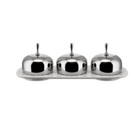 Alessi Mw15 Dressed Confiturier à Trois Compartiments en Porcelaine avec Couvercles en Acier Inoxydable 18/10 Brillant