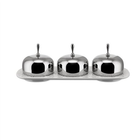 Alessi Mw15 Dressed Confiturier à Trois Compartiments en Porcelaine avec Couvercles en Acier Inoxydable 18/10 Brillant