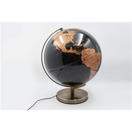 Mascagni 20ZO1150 Globe Terrestre décoratif Lumineux Noir-Mappemonde-Eclairage LED-Base en métal Finition cuivre-Diamètre 30 cm