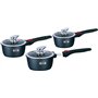 HAUSSMANN heritage- Série de 3 Casseroles 16/18/20 cm Manche Amovible - Fonte d'Aluminium - Revêtement type pierre - Tous feux d