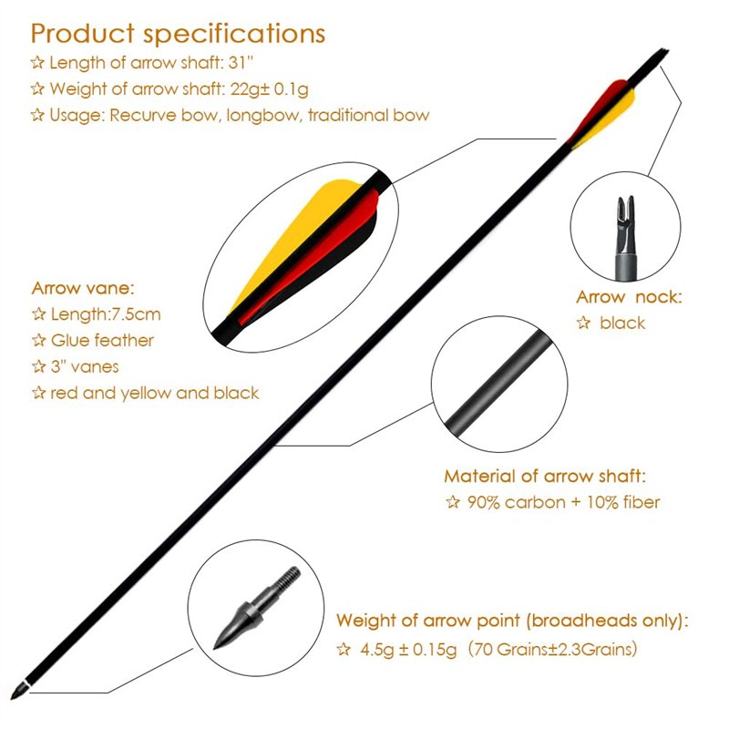 Image secondaire de Narchery Flèche Arc Chasse 31 Pouces Flèche Carbone, Tir à l’Arc pour Entraînement et pour l’Arc Long, l’Arc Traditionnel et l’A