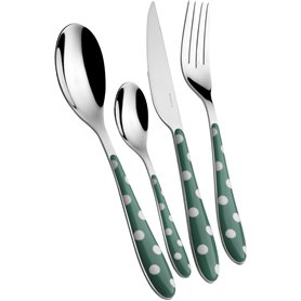 BUGATTI PSCV-014F50 Pois Ménagère de 24 Pièces Acier INOX Vert Céladon 22 x 8 x 30 cm