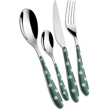 BUGATTI PSCV-014F50 Pois Ménagère de 24 Pièces Acier INOX Vert Céladon 22 x 8 x 30 cm