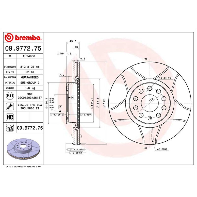 Image secondaire de Brembo Max 09.9772.75 - Disque de Frein Avant - 1 Disque