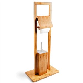 BAKAJI Ensemble Porte-Brosse WC et Porte-Rouleau de Papier-Toilette en Bambou HxlxP : 82 x 36 x 21 cm dérouleur Distributeur Pap