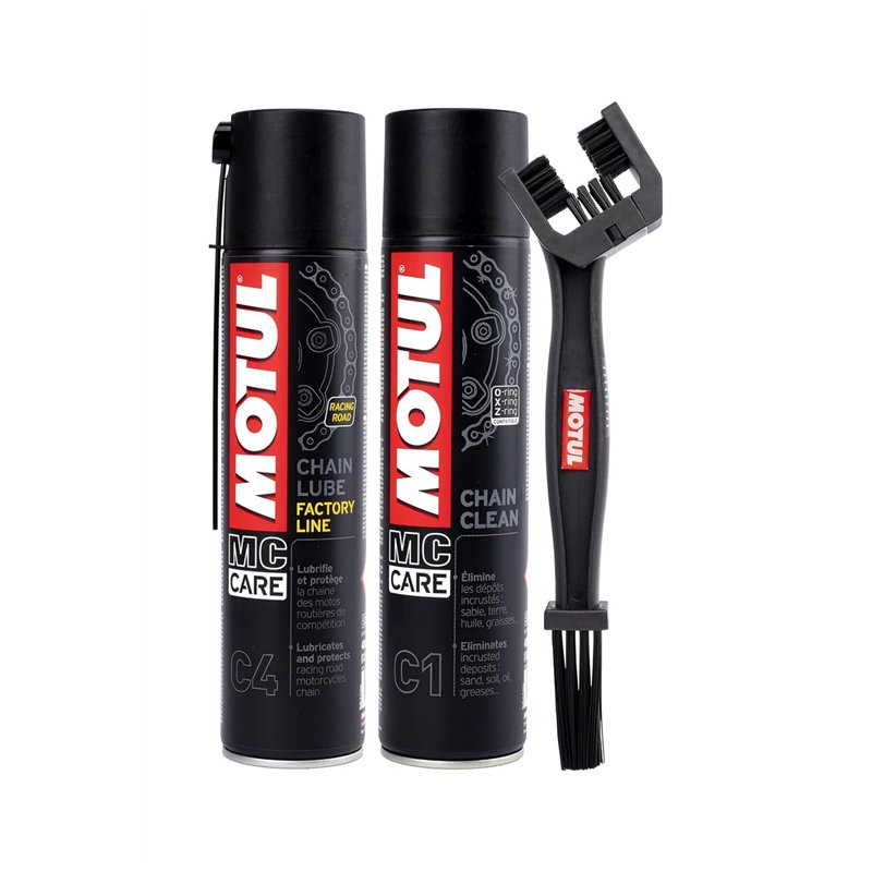 Image secondaire de Kit nettoyant lubrifiant pour chaîne Motul C4 400 ml + C1 400 ml + brosse de nettoyage pour chaîne