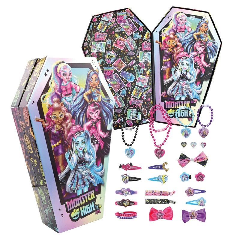Monster High calendrier d'Avent avec bijoux et accessoires pour cheveux 21x7x34 cm