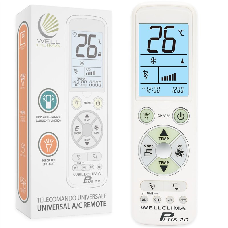 Wellclima Plus 2.0 – Télécommande Universelle pour climatiseur avec la Plus Large compatibilité du marché, Clavier et écran rétroéclairés