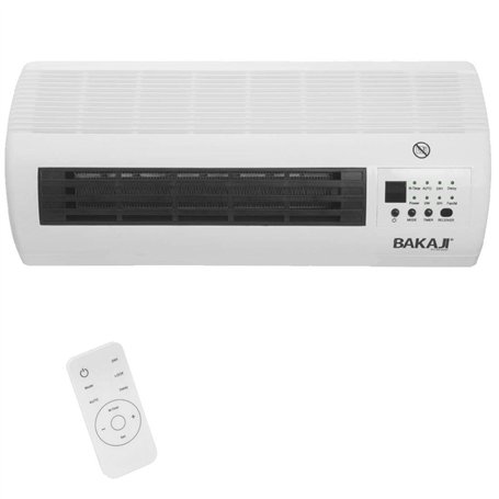 Bakaji Radiateur ventilateur céramique électrique mural avec télécommande 2 niveaux de puissance sélectionnables 1000 W/2 000 W