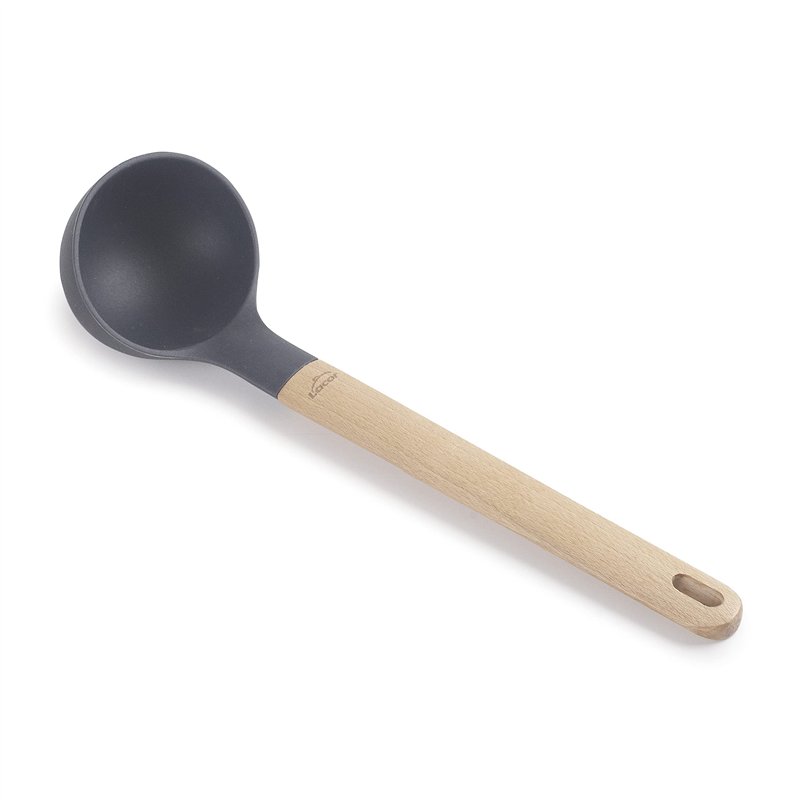 LACOR 68187 Louche de Service en Silicone avec Manche en Bois de hêtre, résistante aux Hautes températures, sans BPA, Longueur 3