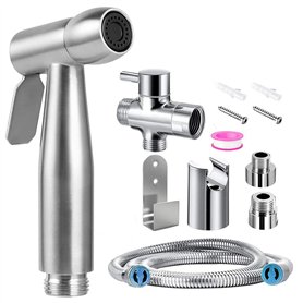 JIELUO Kit Douchette Wc Toilettes Bidet HygiéNique - Kit Douchette Wc avec Vanne 3 Voies (1/2"-3/8") - Douchette pour L'HygièNe