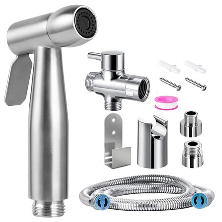 JIELUO Kit Douchette Wc Toilettes Bidet HygiéNique - Kit Douchette Wc avec Vanne 3 Voies (1/2"-3/8") - Douchette pour L'HygièNe