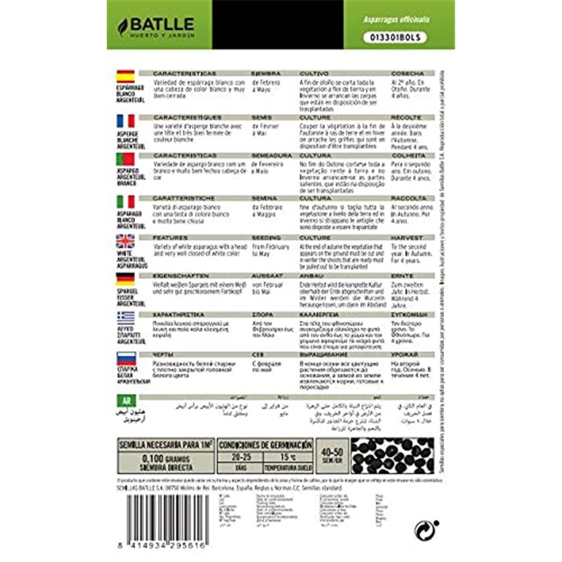 Image secondaire de Semences horticoles de Batlle - Asperge blanc Argenteuil (4g)