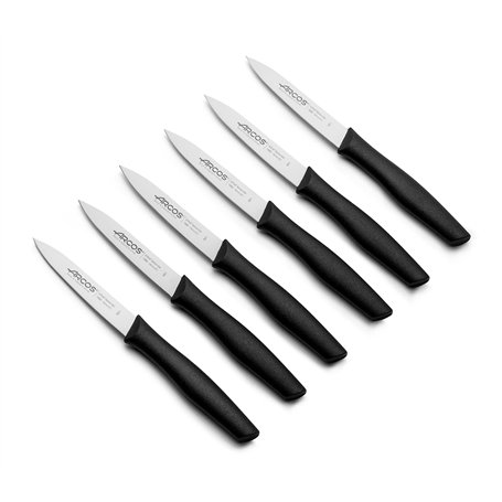 Arcos Lot de 6 Couteaux d'Office. Lame 100 mm Acier Inoxydable. Manche Polypropylène. Couteaux de Cuisine Éplucheurs. Compatible
