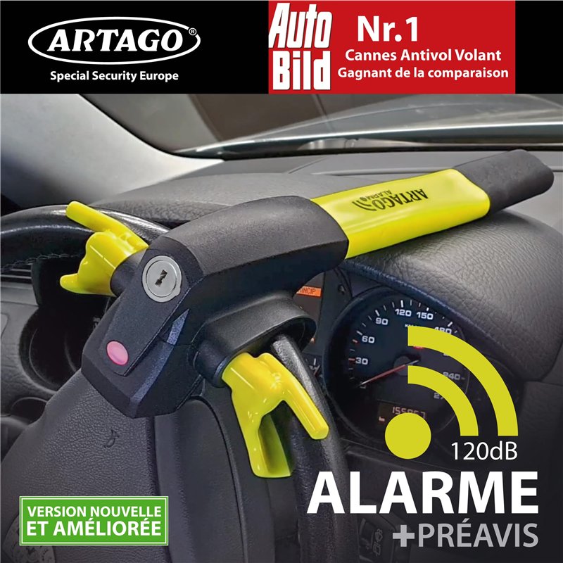 Image secondaire de ARTAGO 870 Antivol Voiture, Haut de Gamme, Canne Antivol Voiture 2en1 Sans/Avec Alarme 120dB+LED, Bloque Volant Plus Sûr et Diss