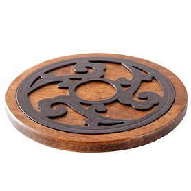 Dessous de Plat en Bois et métal - Rond - Diamètre : 20 cm - Qualité supérieure - Résistant à la Chaleur - pour casseroles Chaud