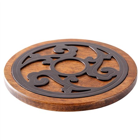 Dessous de Plat en Bois et métal - Rond - Diamètre : 20 cm - Qualité supérieure - Résistant à la Chaleur - pour casseroles Chaud