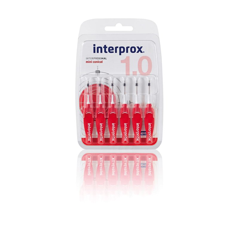 INTERPROX - Miniconique 1.0 - Brossettes Interdentaires - Fibres en Tynex - Rouge - Blister de 6 unités