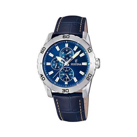 Festina - F16607/2 - Montre Homme - Quartz Analogique - Aiguilles Luminescentes - Bracelet Cuir Bleu