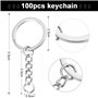100PCS Porte-Clés claviers Set avec Anneaux Brisés et chaînes Blanks Bordés avec 4 Chaîne de Liaison en Alliage Artisanat (100pc
