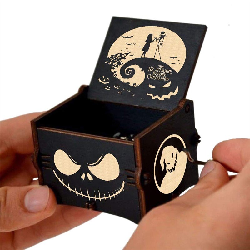 Cuzit Il s'agit d'une boîte à musique en bois vintage gravée à manivelle « The Nightmare Before Christmas » pour Halloween, anni