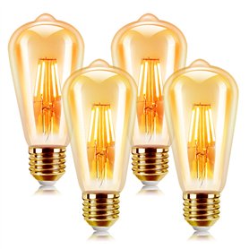 EXTRASTAR E27 Ampoule LED Vintage 4 Pack Edison Style Retro 6W Antique Lampe décorative Blanc Chaud 2200K 600LM Non-Dimmable