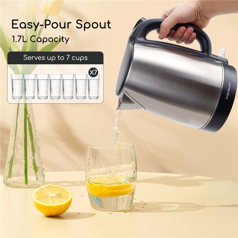Image secondaire de Aigostar Milo - Bouilloire Électrique en Acier Inoxydable 1,7 L, 2200W avec Filtre Anticalcaire, sans fil, Arrêt Automatique, id
