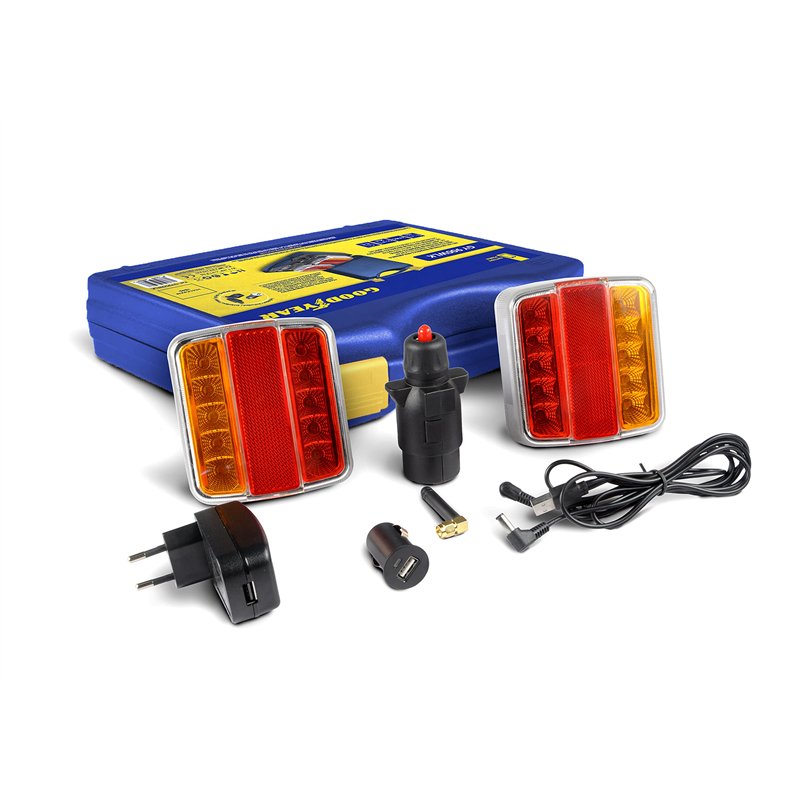 GOODYEAR - Feu arrière de remorque Magnétique 4 fonctions - Position, Frein, Clignotants et Immatriculation IP65 Autonomie 10h