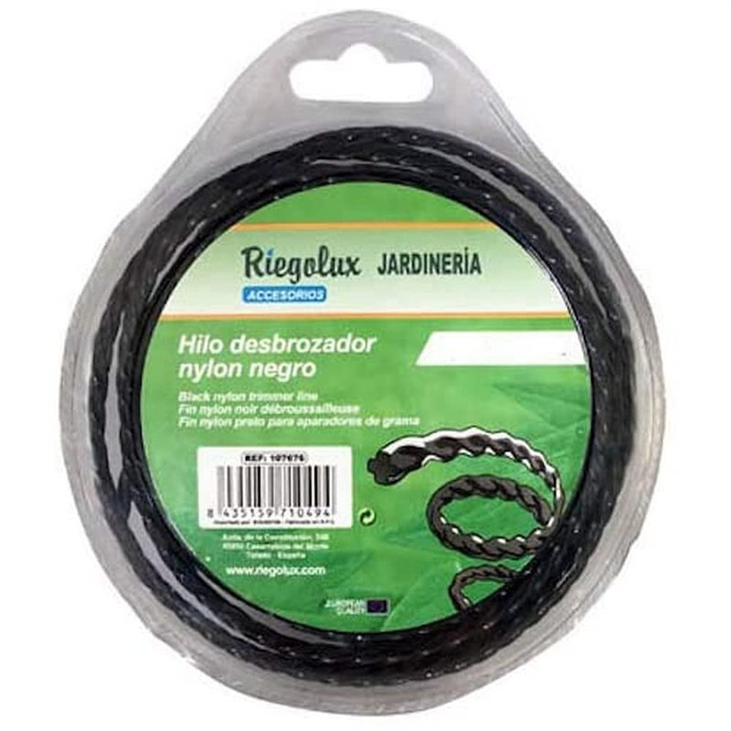 RIEGOLUX 107679 Fil de débroussailleuse en Nylon hélicoïdal, Noir, 4 mm x 15 m