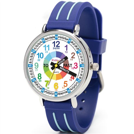 Kiddus Montre Bracelet Éducative pour Enfants. Analogique avec Exercices. Mécanisme en Quartz Japonais. English Version. Blue
