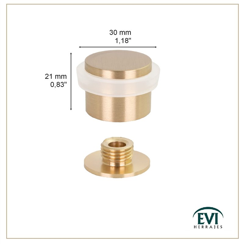 Image secondaire de EVI Herrajes | Butée De Porte Adhésive | 24 x 20 mm | Base filetée | Caoutchouc Blanc | Laiton Finition Mate | Outils, Vis + Che