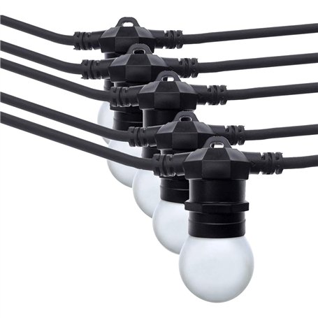 BarcelonaLED Guirlande LED lumineuse 10 mètres imperméable IP65 pour intérieur et extérieur avec 10 ampoules LED blanc chaud pou