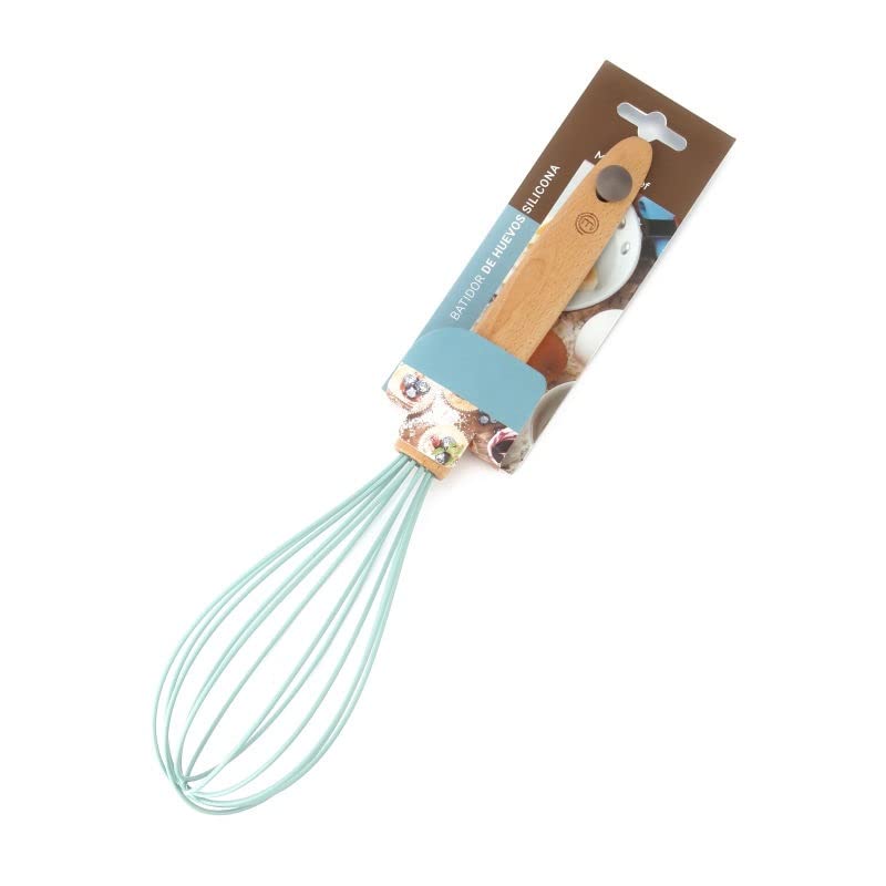 Masterchef Junior - Fouet de Cuisine - Bois et Silicone Bleu - Nettoyage Facile et Empêche les Ingrédients de Coller - Batteur M