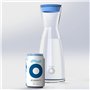 dropson - Carafe avec filtre - Modèle CrystalDrink - Pichet à eau en verre 1L avec couvercle bleu + filtre à eau pour robinet
