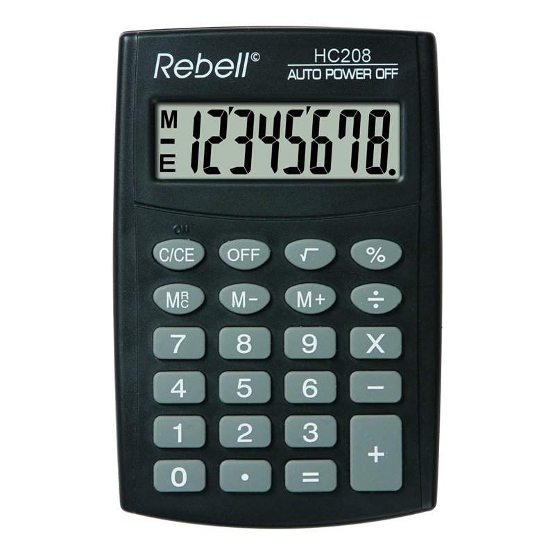 REBELL Calculatrice hc208 de re plus simple, affichage 8 chiffres écran LCD et triple fonction mémoire, Noir