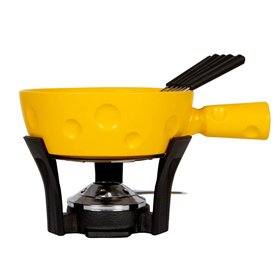 Boska Appareil à fondue Super Cheesy - Caquelon à fondue en forme de fromage - Lavable au lave-vaisselle - Avec six fourchettes