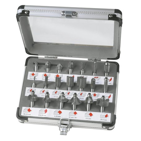 FERM Jeu de 20 Fraises - pour défonceuses - Avec coffret en aluminium