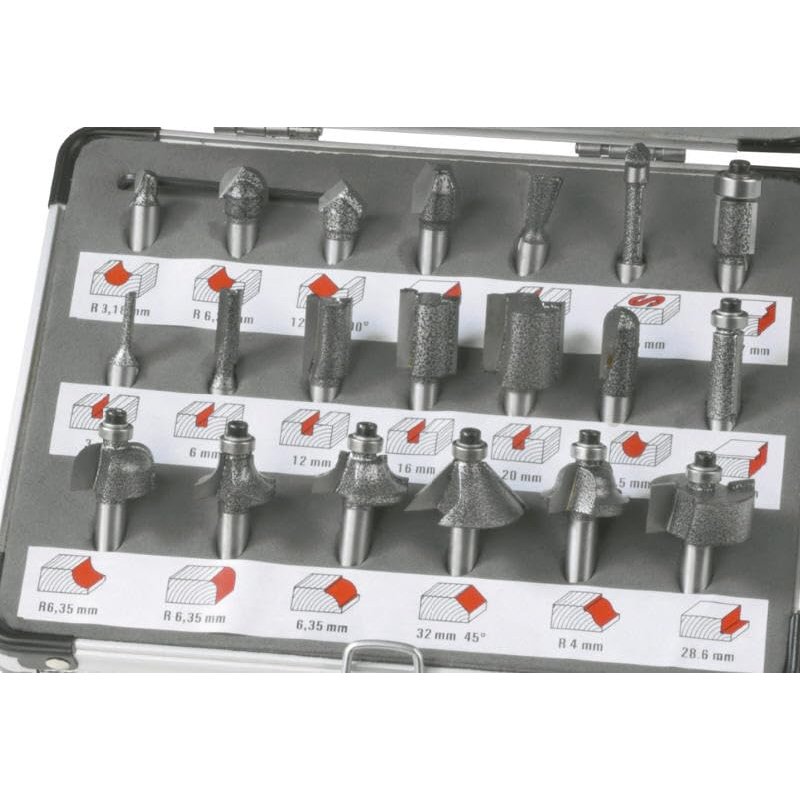 Image secondaire de FERM Jeu de 20 Fraises - pour défonceuses - Avec coffret en aluminium