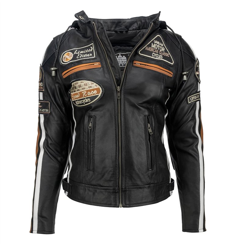 Urban Leather 58 Veste de Moto avec Protections - Femme - Noir - S/38