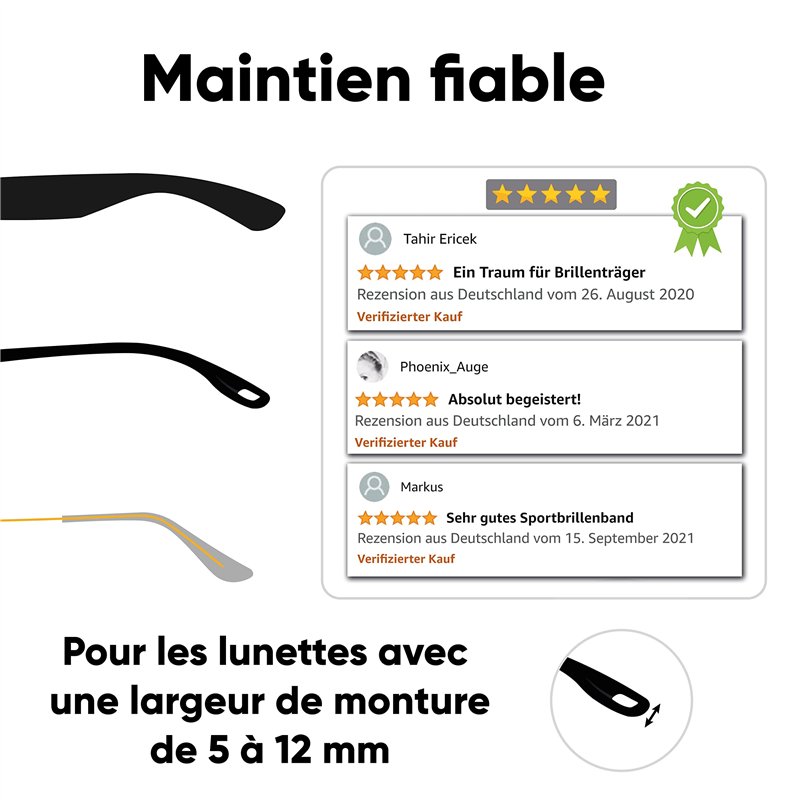 Image secondaire de STANDWERK® Bandeau de lunettes de base avec maintien fiable - Bandeau de lunettes de sport réglable en taille