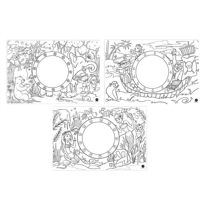 Image secondaire de Lot de 12 Sets de Table à colorier, Motifs : Sirènes – Au Zoo – Pirates, 4 Sets de Table à colorier de Chaque Motif, Coloriage p