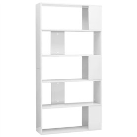 vidaXL Étagère à Livres avec 5 Grands Compartiments - Étagère Murale en Panneaux de Particules - Blanc Brillant - 80 x 24 x 159