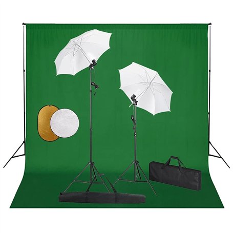 vidaXL Kit de Studio Photo avec Lampes Toile de Fond et Réflecteur Lumière de Studio Photographie Kit d'Eclairage Système de Toi