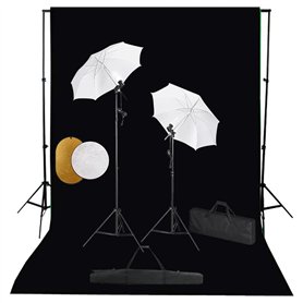 vidaXL Kit de Studio Photo avec Lampes Toile de Fond et Réflecteur Photographie Lumière de Studio Kit d'Eclairage Système de Toi