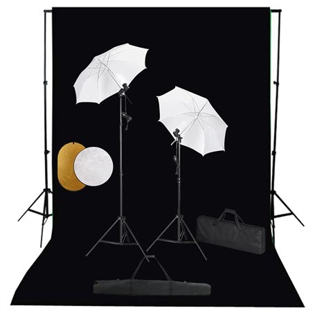 vidaXL Kit de Studio Photo avec Lampes Toile de Fond et Réflecteur Photographie Lumière de Studio Kit d'Eclairage Système de Toi